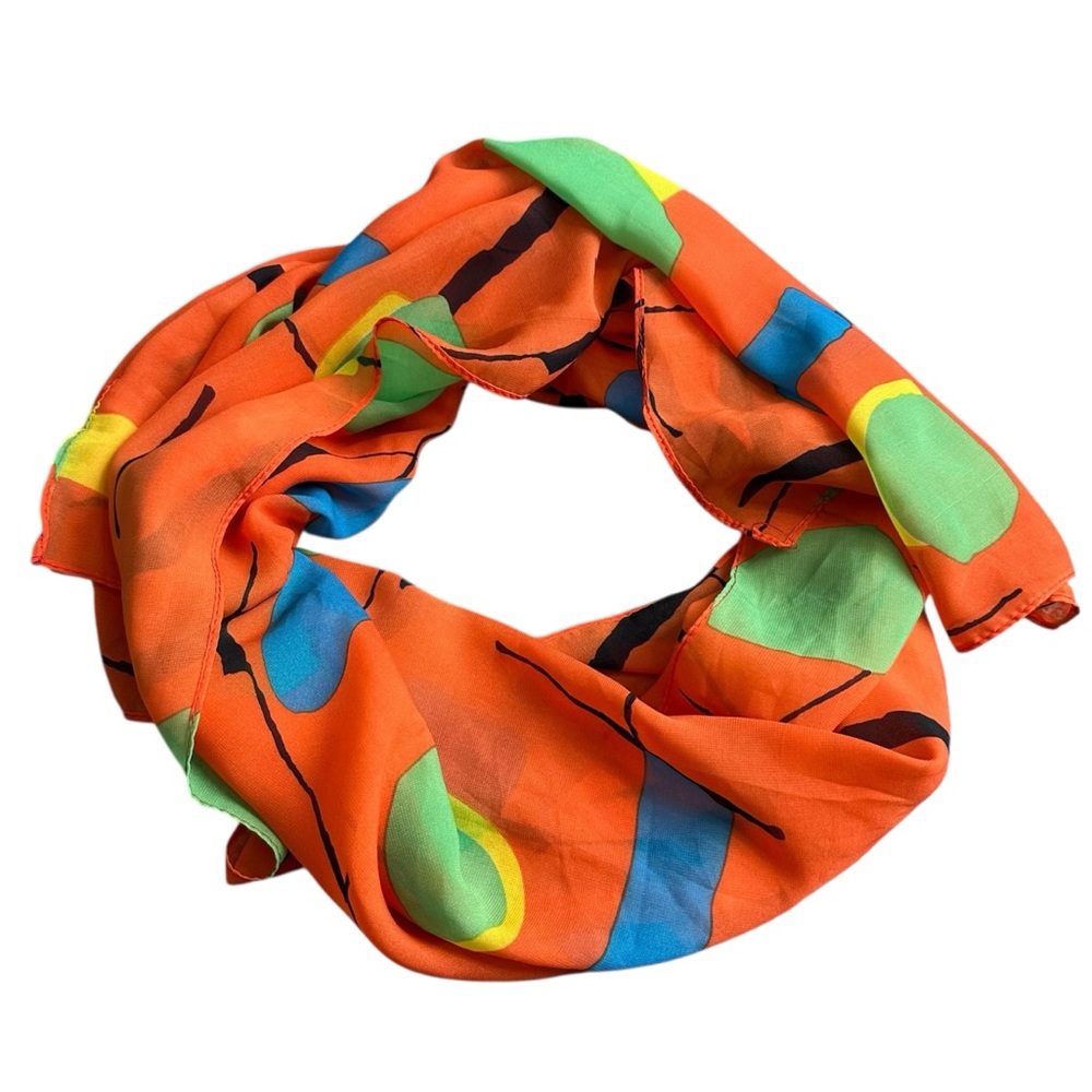Vintage Orange Rectangular Scarf Orange Blue Abst… - image 1